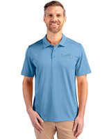 Atlanta Braves Mono Cutter & Buck Prospect Eco Textured Stretch Recycled Mens Short Sleeve Polo Atlas Light Blue Front