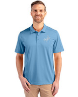 Los Angeles Dodgers Mono Cutter & Buck Prospect Eco Textured Stretch Recycled Mens Short Sleeve Polo Atlas Light Blue Front