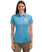 Chicago Cubs Mono Cutter & Buck Prospect Eco Textured Stretch Recycled Womens Short Sleeve Polo Atlas Light Blue Front