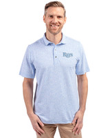 Tampa Bay Rays Mono Cutter & Buck Virtue Eco Pique Botanical Print Recycled Mens Polo Atlas Light Blue Front