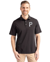 Pittsburgh Pirates Mono Cutter & Buck Virtue Eco Pique Recycled Mens Big and Tall Polo Black Front