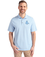 Boston Red Sox Mono Cutter & Buck Virtue Eco Pique Stripe Recycled Mens Polo Atlas Light Blue Front