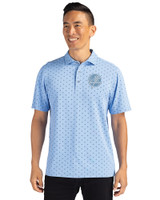New York Yankees Mono Cutter & Buck Virtue Eco Pique Tile Print Recycled Mens Polo Atlas Light Blue Front