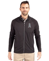 Los Angeles Angels Mono Cutter & Buck Adapt Eco Knit Hybrid Recycled Mens Full Zip Jacket Black Front