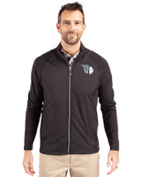 Cleveland Guardians Monochromatic Cutter & Buck Adapt Recycled Soft Knit Stretch Mens Hybrid Full Zip Jacket Black Front