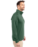 South Florida Bulls Swinging Rocky Cutter & Buck Adapt Eco Knit Stretch Recycled Mens Quarter Zip Pullover Hunter Green Side