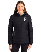 Pittsburgh Pirates Mono Cutter & Buck Mission Ridge Repreve® Eco Insulated Womens Puffer Jacket Black Front