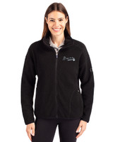 Atlanta Braves Mono Cutter & Buck Cascade Eco Fleece Womens Full Zip Jacket Black Front
