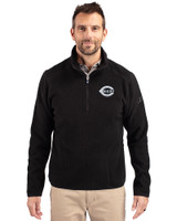 Cincinnati Reds Mono Cutter & Buck Cascade Eco Fleece Mens Quarter Zip Jacket Black Front