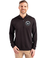 New York Mets Mono Cutter & Buck Virtue Eco Pique Recycled Quarter Zip Mens Big & Tall Pullover Black Front