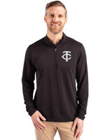 Minnesota Twins Mono Cutter & Buck Virtue Eco Pique Recycled Quarter Zip Mens Big & Tall Pullover Black Front