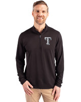 Texas Rangers Mono Cutter & Buck Virtue Eco Pique Recycled Quarter Zip Mens Big & Tall Pullover Black Front