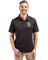 San Diego Padres Mono Cutter & Buck Virtue Eco Pique Tile Print Recycled Mens Big & Tall Polo Black Front