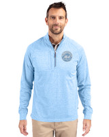 New York Mets Mono Cutter & Buck Adapt Eco Knit Heather Mens Quarter Zip Pullover Atlas Heather Front