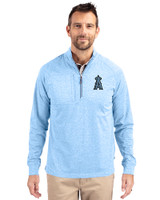 Los Angeles Angels Monochromatic Cutter & Buck Adapt Recycled Soft Knit Stretch Mens Heathered Quarter Zip Pullover  Atlas Heather Front