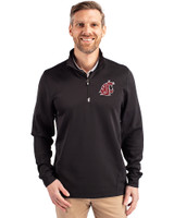 Washington State Cougars Cutter & Buck Traverse Stretch Eco Quarter Zip Mens Pullover Black Front