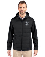 Seattle Mariners Mono Cutter & Buck Evoke Hybrid Eco Softshell Recycled Full Zip Mens Big & Tall Hooded Jacket Black Front