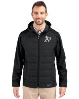 Athletics Mono Cutter & Buck Evoke Hybrid Softshell Recycled Full Zip Mens Hooded Jacket Black Front