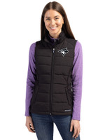 Toronto Blue Jays Mono Cutter & Buck Evoke Hybrid Softshell Recycled Womens Full Zip Vest Black Front