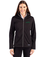 New York Jets Cutter & Buck Evoke Softshell Recycled Full Zip Womens Jacket Black Front