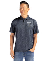 Texas Rangers Mono Cutter & Buck Pike Eco Pebble Print Stretch Recycled Mens Polo Black/White Front