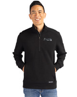 Atlanta Braves Mono Cutter & Buck Roam Epic Versatility Recycled Quarter Zip Mens Pullover Black Front