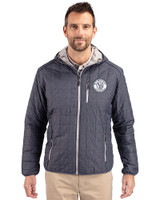 Milwaukee Brewers Monochromatic Cutter & Buck Rainier Recycled Insulated Puffer Mens Full Zip Hooded Jacket Anthracite Melange Front