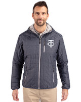 Minnesota Twins Mono Cutter & Buck Rainier Primaloft Eco Mens Full Zip Hooded Jacket Anthracite Melange Front