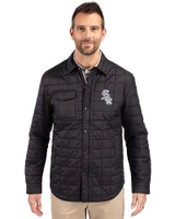 Chicago White Sox Mono Cutter & Buck Rainier PrimaLoft® Mens Eco Insulated Quilted Shirt Jacket Black Front