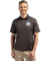 Milwaukee Brewers Mono Cutter & Buck Virtue Eco Pique Micro Stripe Recycled Mens Polo Black/Elemental Grey Front