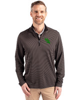 North Texas Mean Green Cutter & Buck Virtue Eco Pique Micro Stripe Recycled Mens Quarter Zip Black/Elemental Grey Front