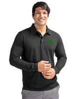 North Texas Mean Green Cutter & Buck Advantage Eco Tri-Blend Pique Mens Long Sleeve Polo Black Front