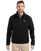 North Texas Mean Green Cutter & Buck Cascade Eco Fleece Mens Quarter Zip Jacket Black Front