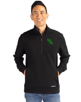 North Texas Mean Green Cutter & Buck Roam Epic Versatility Recycled Quarter Zip Mens Pullover Black Front