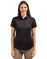 North Texas Mean Green Cutter & Buck Prospect Eco Textured Stretch Recycled Womens Short Sleeve Polo Black Front
