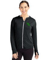 North Texas Mean Green Cutter & Buck Daybreak Eco Recycled Womens Full Zip Hoodie Black Front
