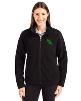 North Texas Mean Green Cutter & Buck Cascade Eco Fleece Womens Full Zip Jacket Black Front
