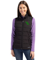 North Texas Mean Green Cutter & Buck Evoke Hybrid Softshell Recycled Womens Full Zip Vest Black Front