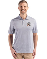Cleveland Browns Historic Cutter & Buck Pike Eco Diamond Dot Print Recycled Mens Polo Black Front
