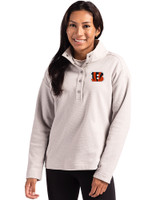 Cincinnati Bengals Cutter & Buck Hunts Point Eco Textured Fleece Recycled Womens Snap Pullover POL_PRO_HG 
