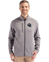 Denver Broncos NFL Helmet Cutter & Buck Peshastin Recycled Grid Fleece Mens Full Zip Jacket Elemental Grey Heather Front