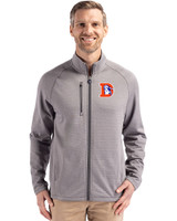 Denver Broncos Historic Cutter & Buck Peshastin Recycled Grid Fleece Mens Full Zip Jacket Elemental Grey Heather Front