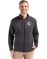 Miami Dolphins Cutter & Buck Peshastin Fleece Recycled Mens Full Zip Jacket Black Heather Front