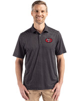 San Francisco 49ers Historic Cutter & Buck Pike Eco Shadow Check Print Recycled Mens Big & Tall Polo Black Front