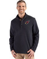 Arizona Cardinals Cutter & Buck Hunts Point Eco Textured Fleece Recycled Mens Snap Pullover Black Front