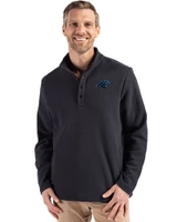 Carolina Panthers Cutter & Buck Hunts Point Eco Textured Fleece Recycled Mens Snap Pullover Black Front