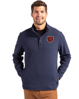 Chicago Bears Historic Cutter & Buck Hunts Point Eco Textured Fleece Recycled Mens Snap Pullover Navy Blue Front