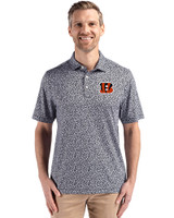 Cincinnati Bengals Cutter & Buck Pike Eco Flora Print Recycled Mens Big & Tall Polo Black Front