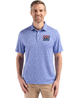 New York Giants Historic Cutter & Buck Pike Eco Flora Print Recycled Mens Big & Tall Polo Chelan Blue Front