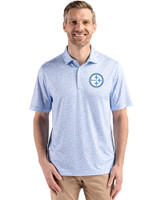 Pittsburgh Steelers Mono Cutter & Buck Pike Eco Flora Print Recycled Mens Polo Atlas Light Blue Front